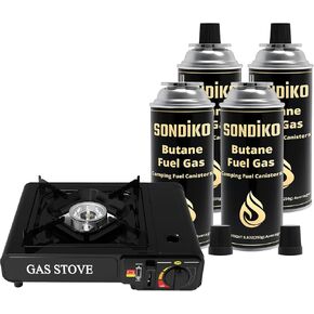 Sondiko Camping Stove with 4 Butane Canister for Outdoor Camping, Picnic | Portable Camping Stove with Butane Gas, Butane Fuel Tanks for Stove, Butane Fuel Canister-Explosion Proof - RVR System in Kuwait