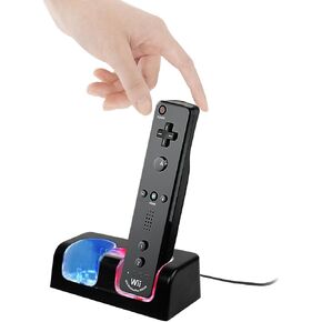 GPCT Wii Remote Dual Charger Dock with 2 Rechargeable Batteries & Docking Station + LED Lights for Wii Remote Control (Nintendo Wii (Black/1 Pack)) in Kuwait