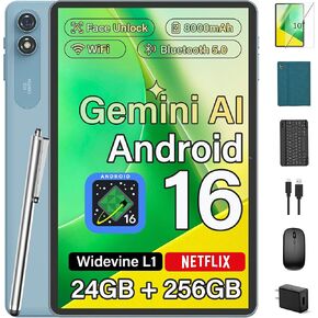 Android 10 inch Tablet with Keyboard, Android 16, 24GB+256GB+2TB-Black Case | Electronic Tablet with 8-Core, Gemini AI, WiFi, 8000mAh, GPS, 2-in-1 Tablet with Case/Mouse/Stylus in Saudi Arabia
