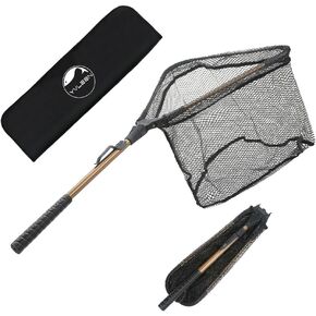 YVLEEN Folding Fishing Net - Foldable Fish Landing Net Robust Aluminum Telescopic Pole Handle and Nylon Mesh 16inch Hoop Size in Kuwait