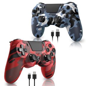 hosowe 2-Pack Wireless Controllers for PS4, Game Controllers Compatible with PS4/Pro/Slim/PC, Dual Vibration, 6-Axis Gyro Sensor, Touch Panel, Built-in Speaker & Headphone Jack, Camouflage Red & Blue in Saudi Arabia