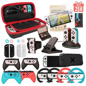 Accessories for Switch 2 - Family Bundle for Nintendo Switch 2,Carry Case,Portable Joy Con Charger,4 Pack Steering Wheels and Hand Grips,Dockable Case Kit,Stand and More | Carry Case,Portable Joy Con Charger,4 Pack Steering Wheels and Hand Grips,Dockable  in Saudi Arabia