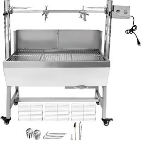 176LBS Stainless Steel Rotisserie Grill Roaster Small Pig Lamb with Back Cover Guard 25W Motor for Camping Outdoor BBQ Silver in Saudi Arabia