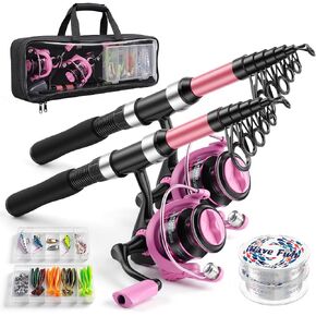 Fishing Rod and Reel Combo,2 Pcs 2.1M Telescoping Fishing Rod | with Carrier Bag,Spinning Reels,2 Lines,Lures Baits,Suitable for Beginners Fishing Gifts for Men Women Saltwater Freshwater in Saudi Arabia