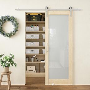 2 Lites MDF Sliding Barn Door 32" x 80" with 72" Track & Black Hardware Kit | Pre-Assembled Solid Core Panel Barn Doors, Multi-Style Compatible & Easy to Install, Scratch & Dent Resistant, Sturdy in Saudi Arabia