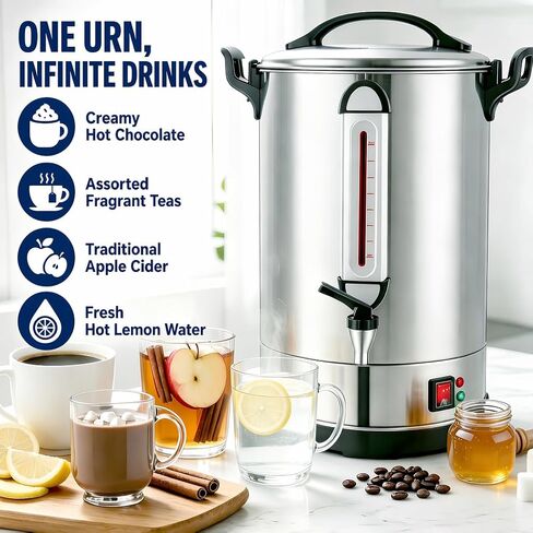 Commercial Coffee Maker 100 Cup Coffee Urn Hot Beverage Dispenser 4 Gallon 16L Large Coffee Urn Dual Layers 304 Stainless Steel 1300W Fast Brew Percolator For Business, Catering, Church in Saudi Arabia