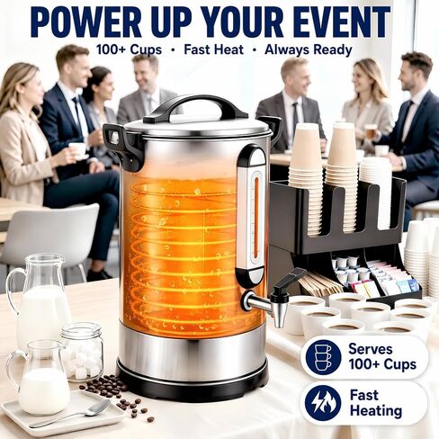 Commercial Coffee Maker 100 Cup Coffee Urn Hot Beverage Dispenser 4 Gallon 16L Large Coffee Urn Dual Layers 304 Stainless Steel 1300W Fast Brew Percolator For Business, Catering, Church in Saudi Arabia