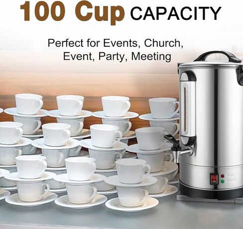 Commercial Coffee Maker 100 Cup Coffee Urn Hot Beverage Dispenser 4 Gallon 16L Large Coffee Urn Dual Layers 304 Stainless Steel 1300W Fast Brew Percolator For Business, Catering, Church in Saudi Arabia
