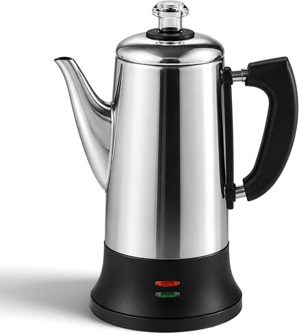 ALPHA LIVING PC-12SS Electric Coffee Percolator, 12 Cup Stainless Steel | One-button on/off operation, cool touch heat resistant handle, automatic keep warm cycle, dishwasher-safe parts in Saudi Arabia