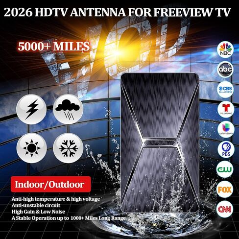 2026 Upgraded Indoor TV Antenna,5000+ Miles Range HD Digital Antenna for Smart TV, Strongest with Amplified Signal Booster Supports 4K 8K 1080p All TVs- 38FT Coaxial Cable for Local Channels in Saudi Arabia