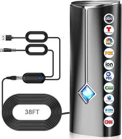 2026 Strongest TV Antenna, 5000+ Miles Range Digital Antenna for Smart TV Indoor Outdoor with Amplifier, 360° Reception HDTV Antenna for Local Channels Supports 8K,4K,1080P for All TVs-38FT Coax Cable in Saudi Arabia