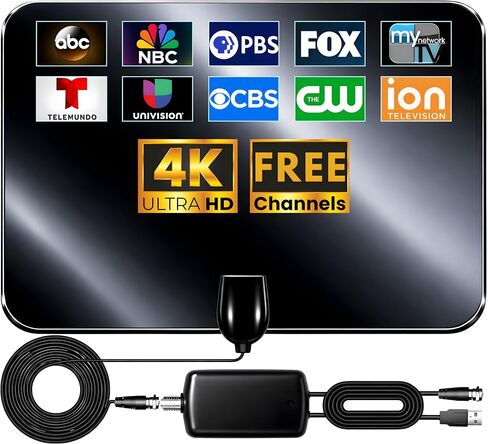 2026 Premium New TV Antenna for Smart TV Indoor Outdoor, 6000+ Miles Long Range Reception Digital TV Antenna for Local Channels with Amplifier Signal Booster, HDTV Antenna HD 8K 4K, 38FT Cable (Black) in Saudi Arabia