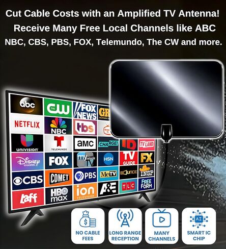 2026 Premium New TV Antenna for Smart TV Indoor Outdoor, 6000+ Miles Long Range Reception Digital TV Antenna for Local Channels with Amplifier Signal Booster, HDTV Antenna HD 8K 4K, 38FT Cable (Black) in Saudi Arabia
