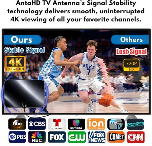2026 Premium New TV Antenna for Smart TV Indoor Outdoor, 6000+ Miles Long Range Reception Digital TV Antenna for Local Channels with Amplifier Signal Booster, HDTV Antenna HD 8K 4K, 38FT Cable (Black) in Saudi Arabia