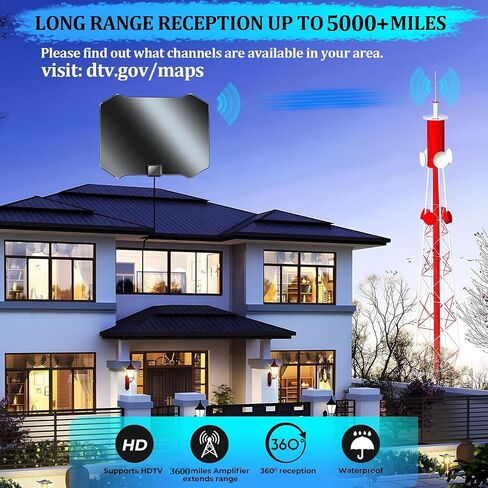 2026 Upgraded TV Antenna for Smart TV, Indoor Antenna for Local Channels | Digital TV Antenna Up to 5000+ Miles Range with Amplifier Signal Booster, Support 4K 1080p - 18FT Coaxial Cable in Saudi Arabia