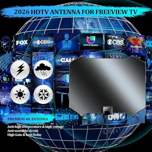 2026 Upgraded TV Antenna for Smart TV, Indoor Antenna for Local Channels | Digital TV Antenna Up to 5000+ Miles Range with Amplifier Signal Booster, Support 4K 1080p - 18FT Coaxial Cable in Saudi Arabia