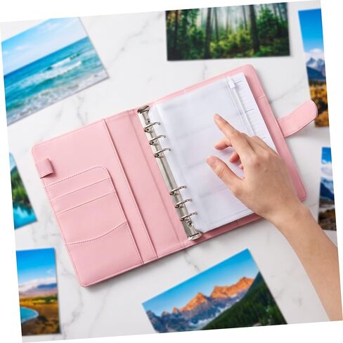 A5 6 Ring Travel Photo Album Binder with 60 Pockets, Pink | Pu Leather Soft Cover, Double Sided Inserts, Refillable Pages, Loose Leaf Storage for Pictures in Saudi Arabia