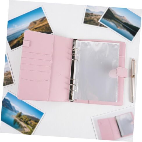 A5 6 Ring Travel Photo Album Binder with 60 Pockets, Pink | Pu Leather Soft Cover, Double Sided Inserts, Refillable Pages, Loose Leaf Storage for Pictures in Saudi Arabia