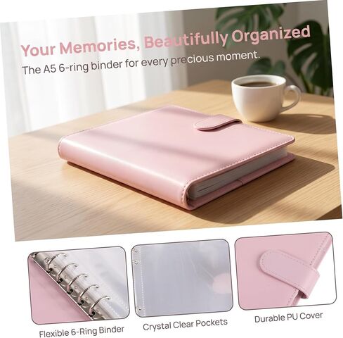 A5 6 Ring Travel Photo Album Binder with 60 Pockets, Pink | Pu Leather Soft Cover, Double Sided Inserts, Refillable Pages, Loose Leaf Storage for Pictures in Saudi Arabia