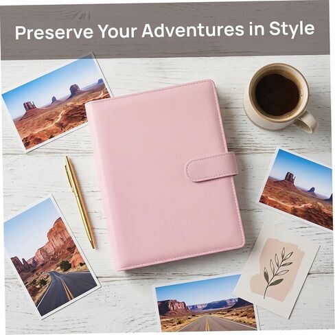 A5 6 Ring Travel Photo Album Binder with 60 Pockets, Pink | Pu Leather Soft Cover, Double Sided Inserts, Refillable Pages, Loose Leaf Storage for Pictures in Saudi Arabia