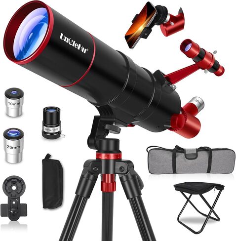UncleHu Telescope for Adults High Powered,90mm Aperture 550mm Refractor | Professional Travel Telescope for Beginners Stargazing,with fully multi-coated,Folding Stool&Tripod&Phone Adapter& Bag in Saudi Arabia