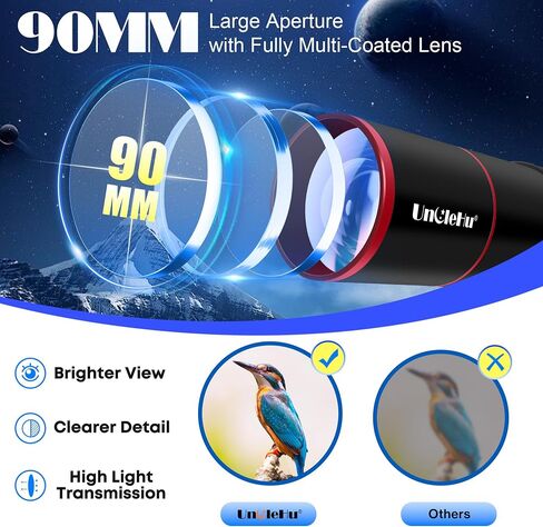 UncleHu Telescope for Adults High Powered,90mm Aperture 550mm Refractor | Professional Travel Telescope for Beginners Stargazing,with fully multi-coated,Folding Stool&Tripod&Phone Adapter& Bag in Saudi Arabia