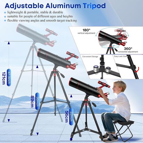 UncleHu Telescope for Adults High Powered,90mm Aperture 550mm Refractor | Professional Travel Telescope for Beginners Stargazing,with fully multi-coated,Folding Stool&Tripod&Phone Adapter& Bag in Saudi Arabia