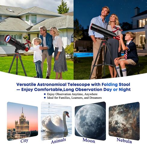 UncleHu Telescope for Adults High Powered,90mm Aperture 550mm Refractor | Professional Travel Telescope for Beginners Stargazing,with fully multi-coated,Folding Stool&Tripod&Phone Adapter& Bag in Saudi Arabia