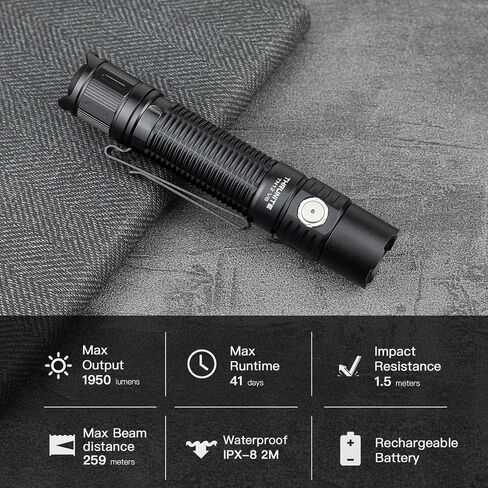 ThruNite TN12 V6 Rechargeable Tactical Flashlight, True 1950 Lumens 259m Throw, EDC Pocket LED Flashlight High Lumens, USB-C Dual Switch, IPX8 Waterproof Police Duty Light with Holster in Saudi Arabia