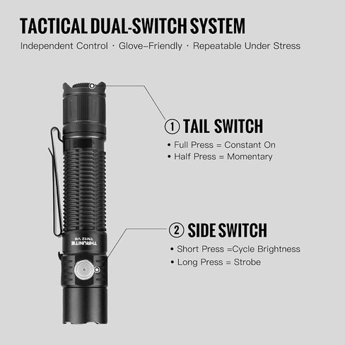 ThruNite TN12 V6 Rechargeable Tactical Flashlight, True 1950 Lumens 259m Throw, EDC Pocket LED Flashlight High Lumens, USB-C Dual Switch, IPX8 Waterproof Police Duty Light with Holster in Saudi Arabia