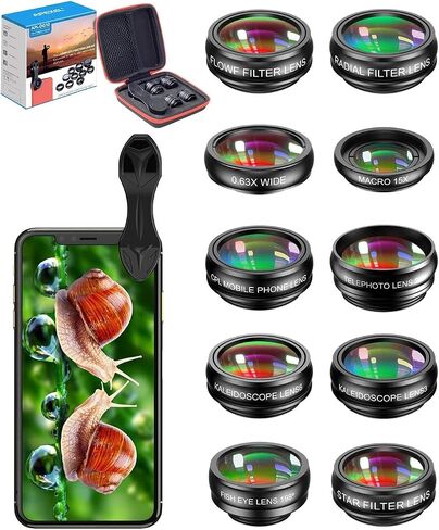 MIAO LAB 11 in 1 Phone Camera Lens Kit - Wide Angle Lens & Macro Lens+Fisheye Lens+ND32//CPL/Color Lens/Star+Kaleidoscope Lens for iPhone Samsung Sony and Most of Smartphone in Saudi Arabia