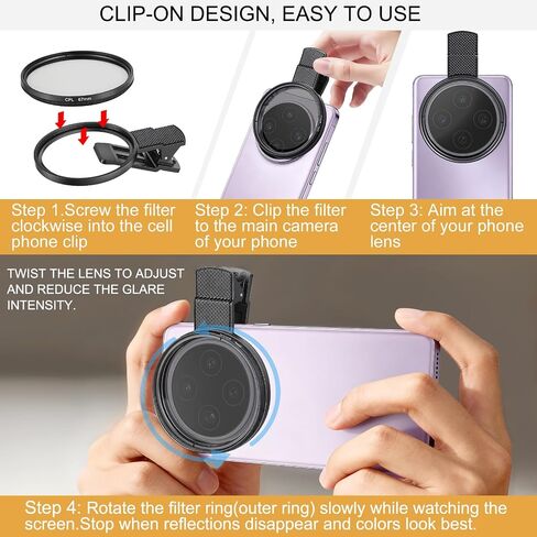 فلتر CPL 67 مم للهاتف/DSLR، فلتر مستقطب دائري عالي الدقة، ملحق عدسة لهاتف iPhone 17 16 15 14 13 12 Samsung Galaxy Pixel والهواتف/الكاميرا الأخرى، القضاء على الانعكاسات in Kuwait