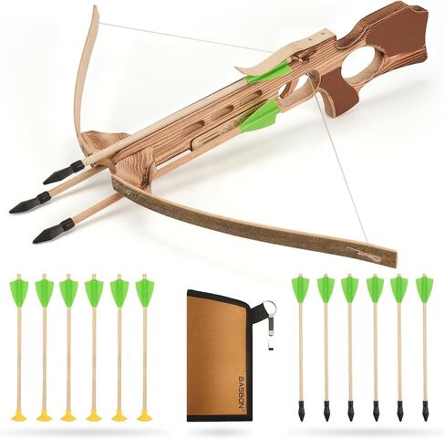 Crossbow Toy Set for Kids with 12 Handmade Wooden Arrows and Quiver, Cross Bow Archery Prop for Costume Cosplay, Halloween Party Role Play Gift for Boys and Girls, Green in Kuwait