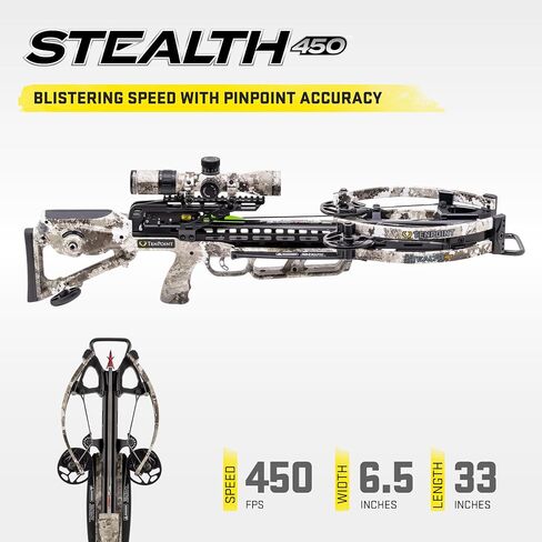 TenPoint Stealth 450 Crossbow، Veil Alpine - 450 إطارًا في الثانية - تتضمن نطاق EVO-X Marksman Elite بطول 100 ياردة، وACUslide و3 أسهم كربون Pro Elite 400 | نطاق EVO-X Marksman Elite بطول 100 ياردة، ACUslide، 3 أسهم كربون Pro Elite 400، 100 ياردة in Kuwait