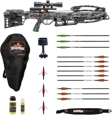 Wicked Ridge Invader M1 De-Cock Crossbow Scope Bundle | Soft Case, Alpha-Nock Carbon Arrow, Alpha-Blaze Lighted Carbon Arrows, Neoprene Sling, (7 items) in Saudi Arabia
