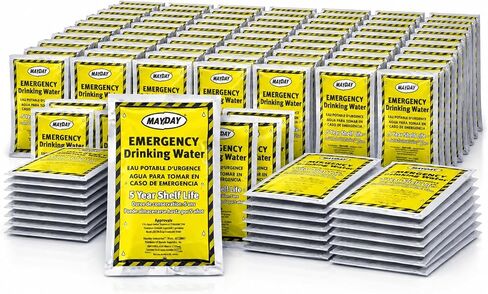 Mayday 73021 Emergency Water Packets (50-Pack) | Emergency Drinking Water Pouches, 4.225 oz Each, Long Shelf Life – Ideal for Disaster Prep, Survival Kits and Camping in Kuwait