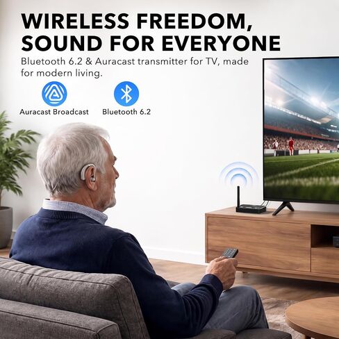 1Mii NightPair TX Auracast Bluetooth TV Transmitter for Hearing Aids | Bluetooth 6.2 Wireless Audio Adapter for Headphones with HDMI ARC, Optical, AUX Inputs, LC3, aptX Low Latency & aptX Adaptive in Kuwait