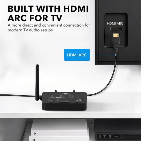 1Mii NightPair TX Auracast Bluetooth TV Transmitter for Hearing Aids | Bluetooth 6.2 Wireless Audio Adapter for Headphones with HDMI ARC, Optical, AUX Inputs, LC3, aptX Low Latency & aptX Adaptive in Kuwait
