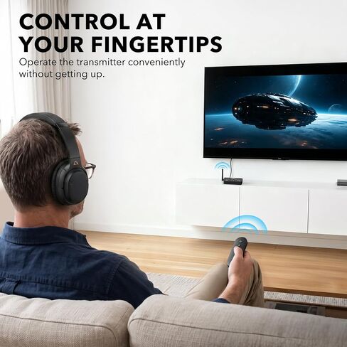 1Mii NightPair TX Auracast Bluetooth TV Transmitter for Hearing Aids | Bluetooth 6.2 Wireless Audio Adapter for Headphones with HDMI ARC, Optical, AUX Inputs, LC3, aptX Low Latency & aptX Adaptive in Kuwait