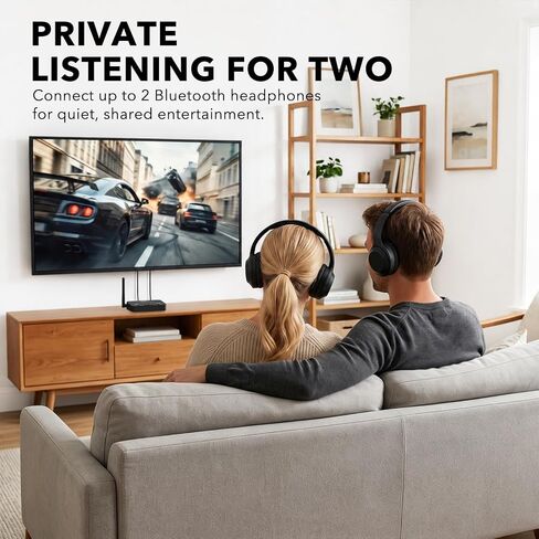 1Mii NightPair TX Auracast Bluetooth TV Transmitter for Hearing Aids | Bluetooth 6.2 Wireless Audio Adapter for Headphones with HDMI ARC, Optical, AUX Inputs, LC3, aptX Low Latency & aptX Adaptive in Kuwait
