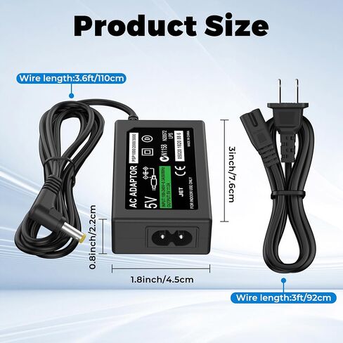 Amzpas Replacement PSP Charger,for Sony PSP 1000 PSP Slim & Lite 2000 3000 PSP-110 PSP-1001 Series PSP-1001, 2001, PlayStation 3001 E-1000 L-Shape in Saudi Arabia