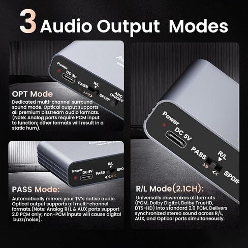 ARC HDMI Audio Extractor 4K@60Hz eARC/ARC to Optical SPDIF RCA AUX | Supports LPCM 5.1/DTS, converts HDMI ARC/eARC audio to Optical SPDIF, RCA and 3.5mm AUX for TV, PS5 and soundbar in Saudi Arabia