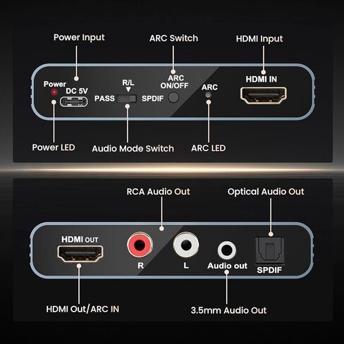ARC HDMI Audio Extractor 4K@60Hz eARC/ARC to Optical SPDIF RCA AUX | Supports LPCM 5.1/DTS, converts HDMI ARC/eARC audio to Optical SPDIF, RCA and 3.5mm AUX for TV, PS5 and soundbar in Saudi Arabia