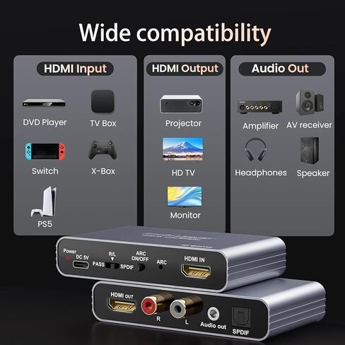 ARC HDMI Audio Extractor 4K@60Hz eARC/ARC to Optical SPDIF RCA AUX | Supports LPCM 5.1/DTS, converts HDMI ARC/eARC audio to Optical SPDIF, RCA and 3.5mm AUX for TV, PS5 and soundbar in Saudi Arabia