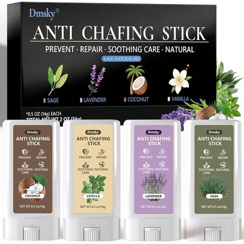 Dmsky 4 Flavors Anti Chafe Balm,Anti Chafing Stick for Men and Women,Chafing Stick with Added Emollients for Dry, Sensitive Skin,Use on Arm,Underarm,Chest,Bra Line,Thigh Chafing,Mini 0.5 OZ in Saudi Arabia