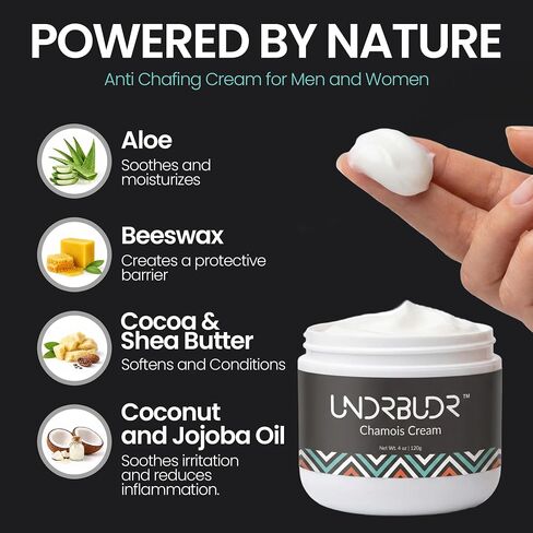 Chamois Cream for Cyclists, Low Friction, Anti Chafing Cream, 4oz | Reduces Saddle Sores, Plant Based Formula with Aloe, Shea Butter, Cocoa Butter & Vitamin-E for Men & Women, Runners, Athletes in Kuwait