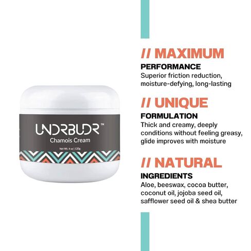Chamois Cream for Cyclists, Low Friction, Anti Chafing Cream, 4oz | Reduces Saddle Sores, Plant Based Formula with Aloe, Shea Butter, Cocoa Butter & Vitamin-E for Men & Women, Runners, Athletes in Kuwait