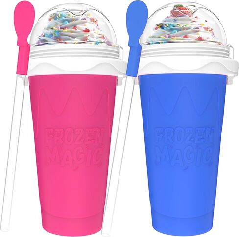2PCS Slushie Maker Cup,DIY Magic Quick Frozen Smoothies Cups for Homemade Milk Shake Ice Cream Maker, Cooling Cups, Double Layer Squeeze Slushy Maker Cup,Birthday Funny Gifts for Mom Dad, Boy, Girls in Saudi Arabia