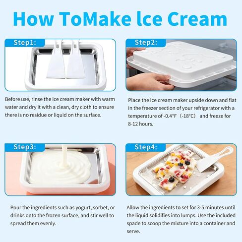 Rolled Ice Cream Maker with 2 Scrapers Food Grade Stainless Steel rolled ice cream tra for Frozen Yogurt/Slushie Birthday Gift Homemade DIY for Fun Parent-Child Activities Families (White) in Kuwait