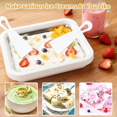 Rolled Ice Cream Maker with 2 Scrapers Food Grade Stainless Steel rolled ice cream tra for Frozen Yogurt/Slushie Birthday Gift Homemade DIY for Fun Parent-Child Activities Families (White) in Kuwait
